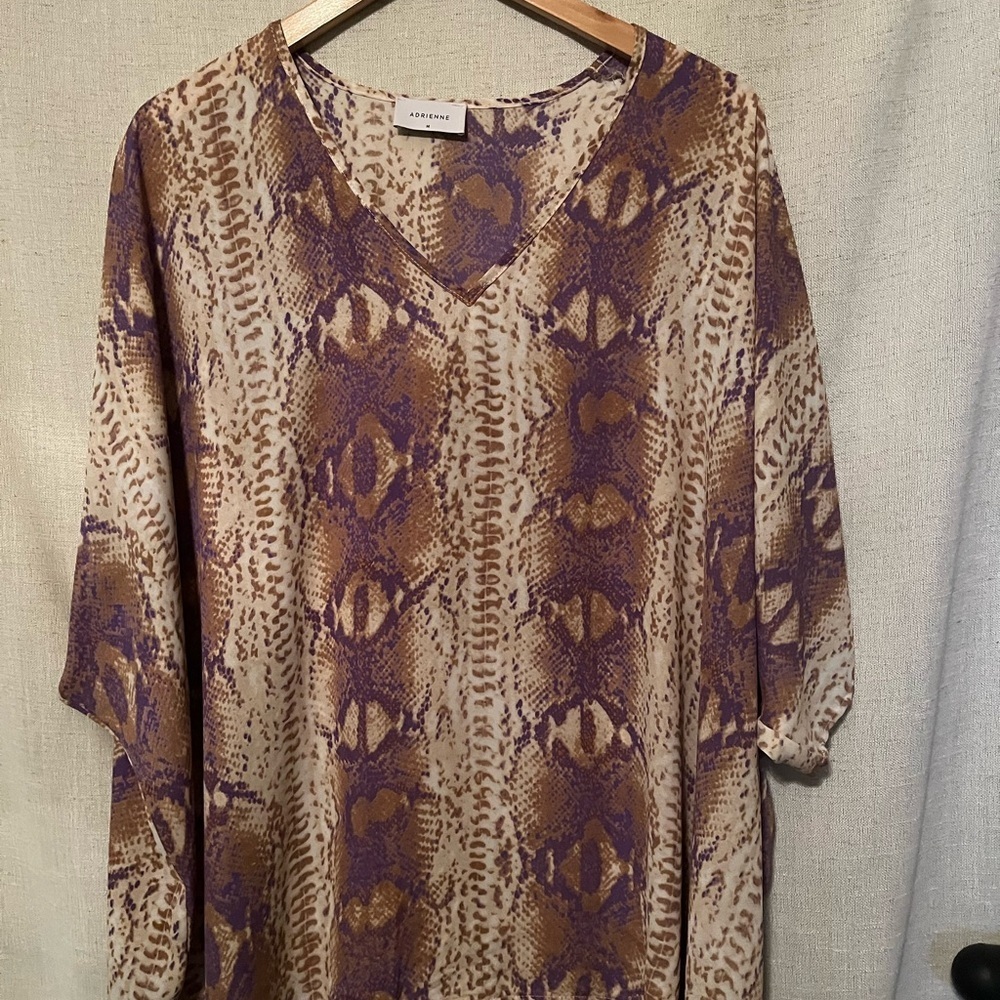 Adrienne V-Neck Snake Print Blouse - Purple and Tan Size M